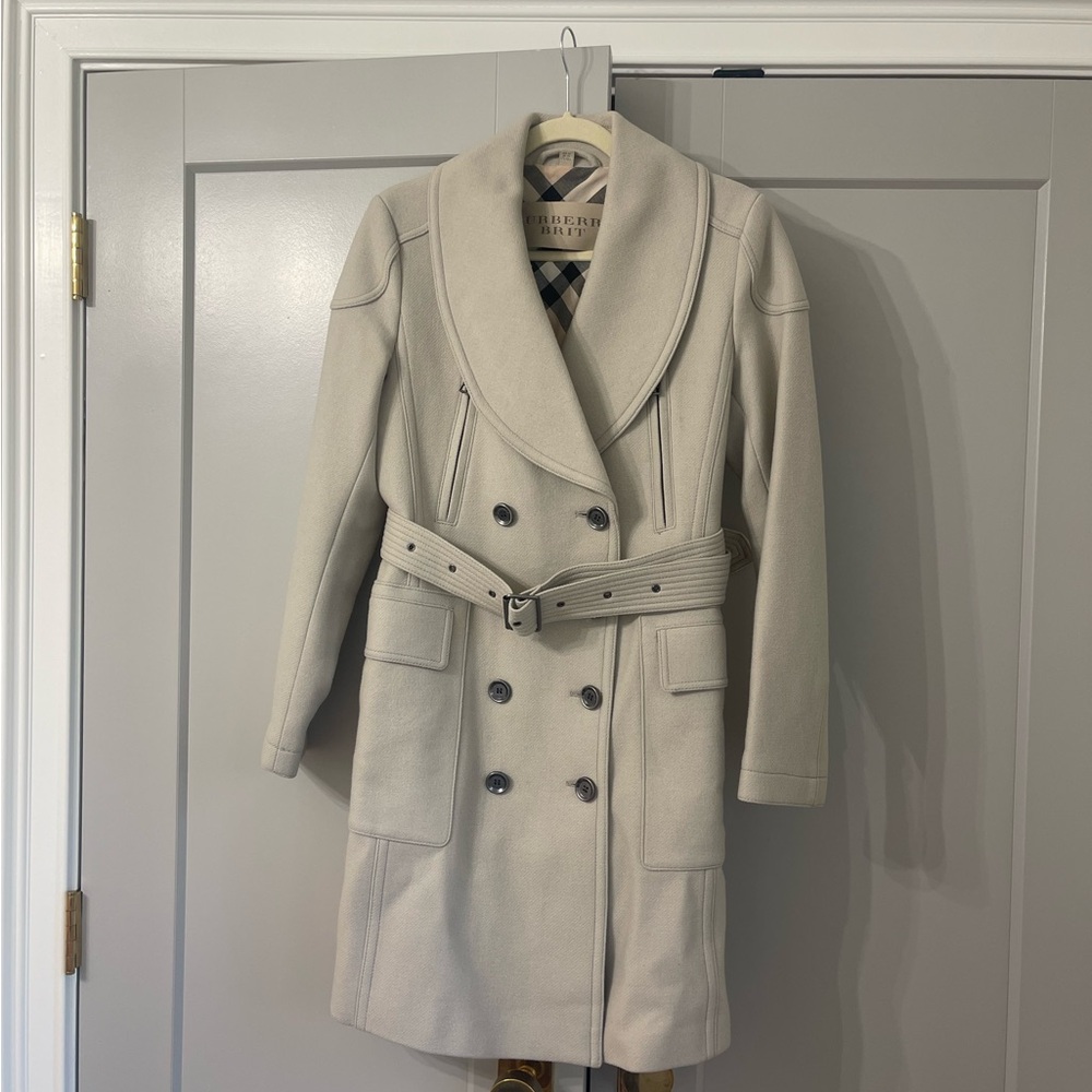Burberry Brit double breasted wool trench style coat